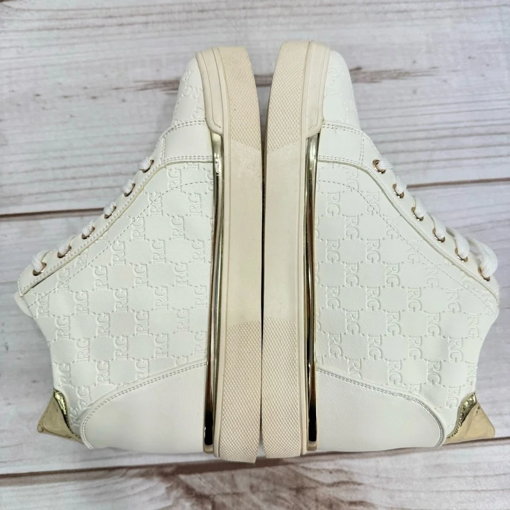 Renato Garini Step Up Your Game White & Gold High Top Wedge Sneakers NEW